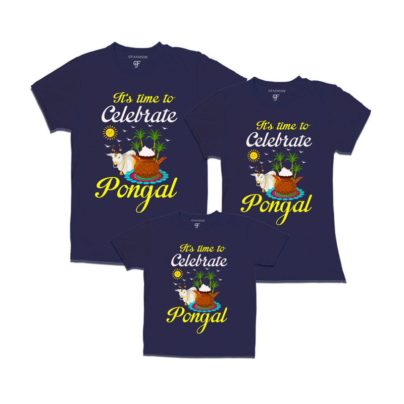 It's Time to Celebrate Pongal T-shirts for Dad Mom and Kids in Navy Color available @ gfashion.jpg