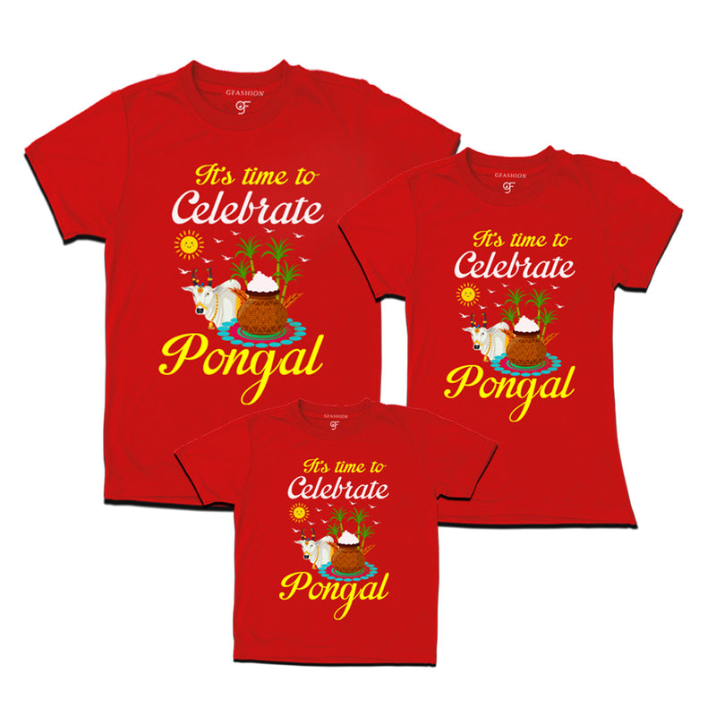 It's Time to Celebrate Pongal T-shirts for Dad Mom and Kids in Red Color available @ gfashion.jpg