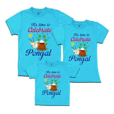 It's Time to Celebrate Pongal T-shirts for Dad Mom and Kids in Sky Blue Color available @ gfashion.jpg