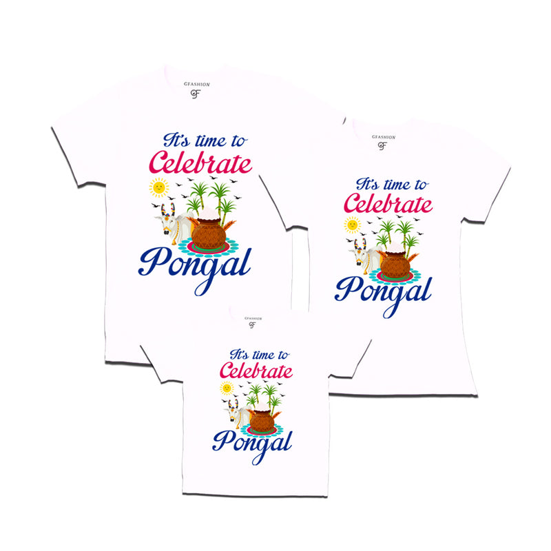 It's Time to Celebrate Pongal T-shirts for Dad Mom and Kids in White Color available @ gfashion.jpg