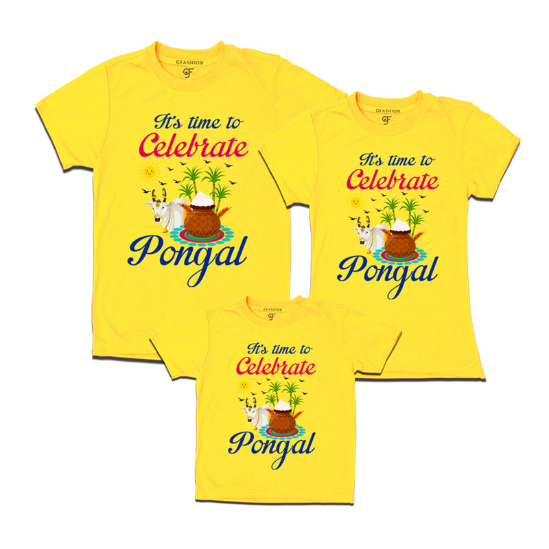 It's Time to Celebrate Pongal T-shirts for Dad Mom and Kids in Yellow Color available @ gfashion.jpg