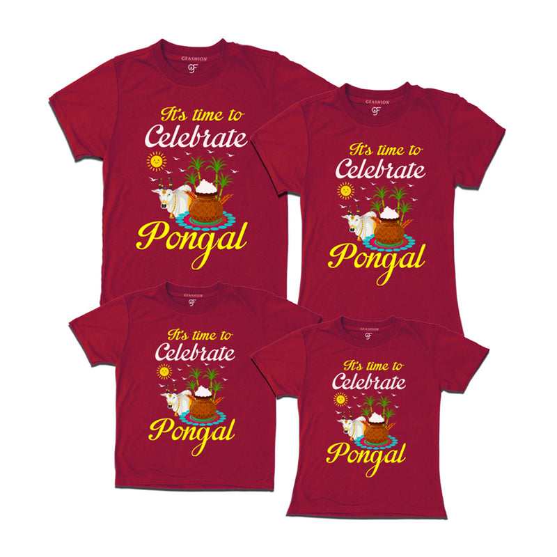It's Time to Celebrate Pongal T-shirts for Family in Maroon Color available @ gfashion.jpg