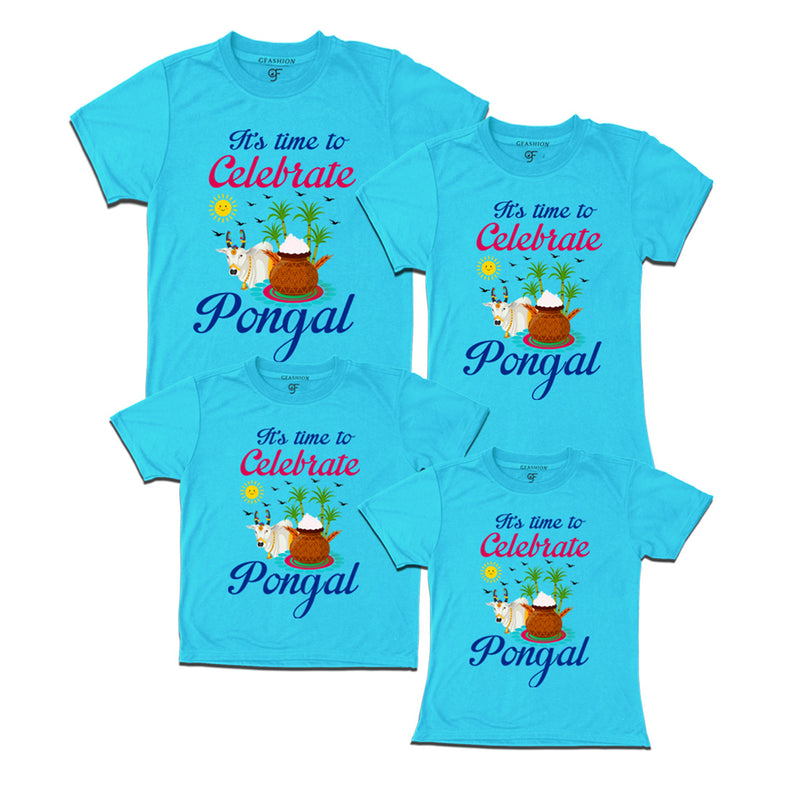 It's Time to Celebrate Pongal T-shirts for Family in Sky Blue Color available @ gfashion.jpg