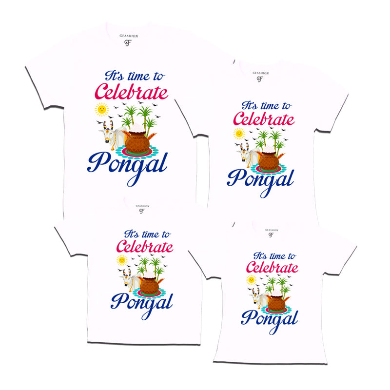 It's Time to Celebrate Pongal T-shirts for Family in White Color available @ gfashion.jpg
