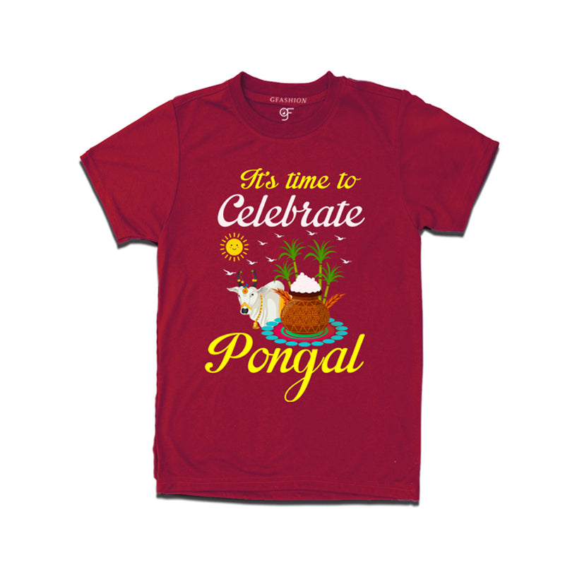 It's Time to Celebrate Pongal T-shirts in Maroon Color available @ gfashion.jpg