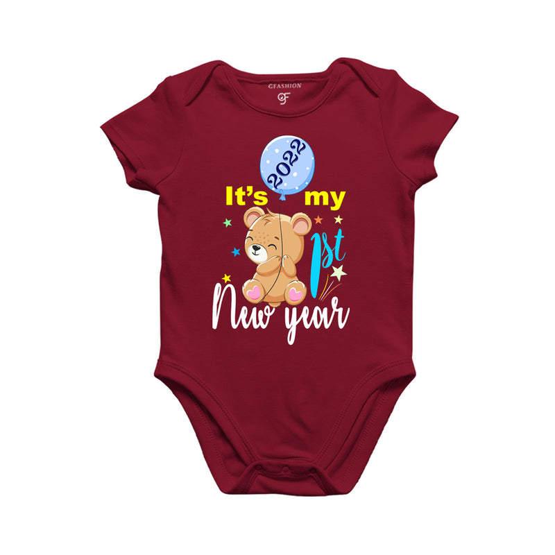 It's My First New Year 2022 Panda Design Onesie in Maroon Color available @ gfashion.jpg