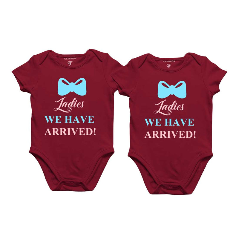 Ladies we have arrived-Twin Baby  Bodysuit in Maroon Color available @ gfashion.jpg