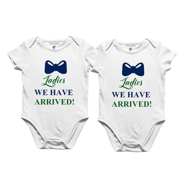 Ladies we have arrived-Twin Baby  Bodysuit in White Color available @ gfashion.jpg