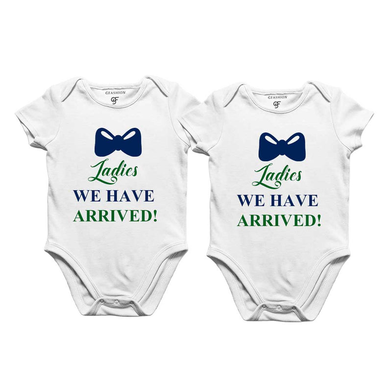 Ladies we have arrived-Twin Baby  Bodysuit in White Color available @ gfashion.jpg