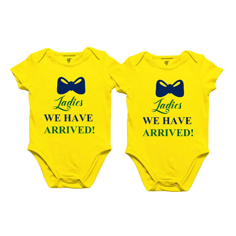 Ladies we have arrived-Twin Baby  Bodysuit in Yellow Color available @ gfashion.jpg