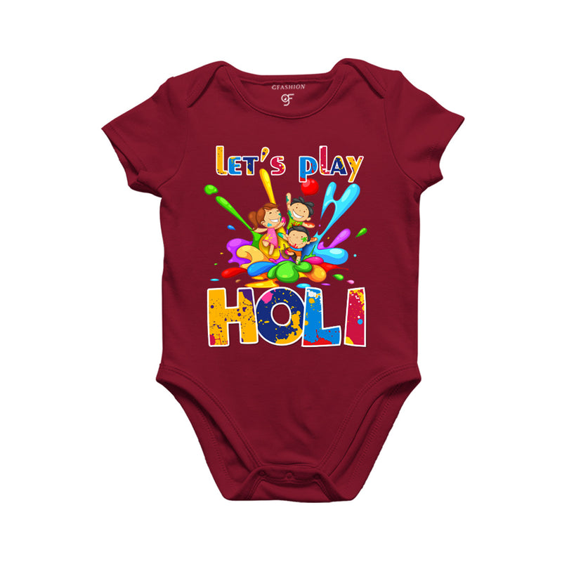 Let's Play Holi Baby Rompers in Maroon Color available @ gfashion.jpg