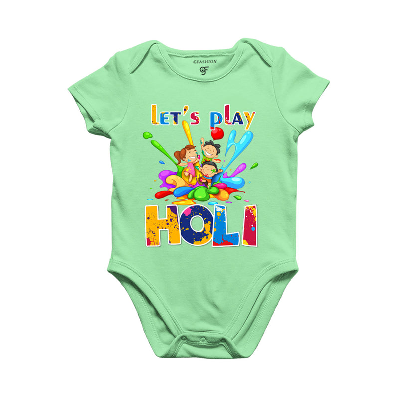 Let's Play Holi Baby Rompers in Pista Green Color available @ gfashion.jpg