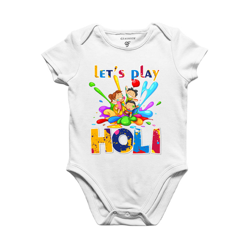 Let's Play Holi Baby Rompers in White Color available @ gfashion.jpg