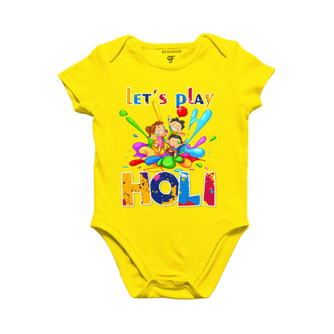 Let's Play Holi Baby Rompers in Yellow Color available @ gfashion.jpg