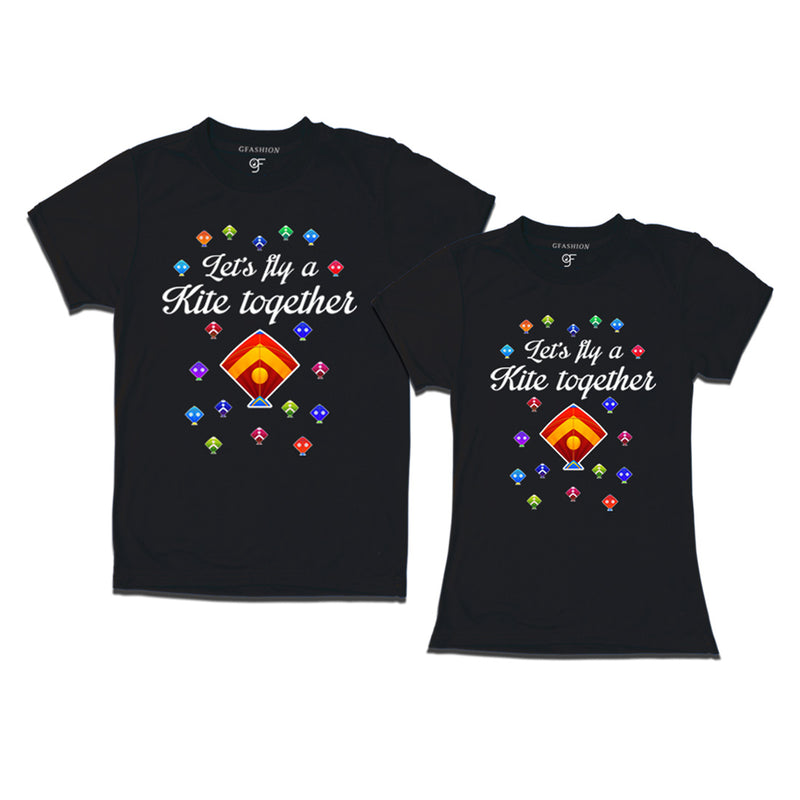 Let's fly a kite Together Couples T-shirts for Sankranti in Black Color available @ gfashion.jpg