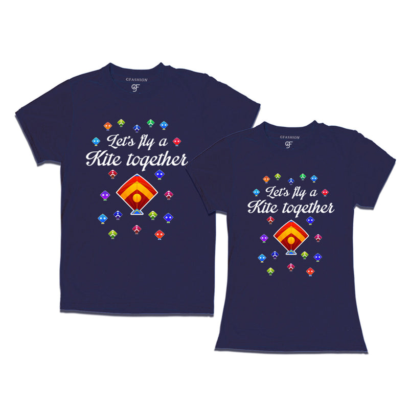 Let's fly a kite Together Couples T-shirts for Sankranti in Navy Color available @ gfashion.jpg