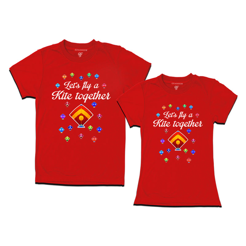 Let's fly a kite Together Couples T-shirts for Sankranti in Red Color available @ gfashion.jpg