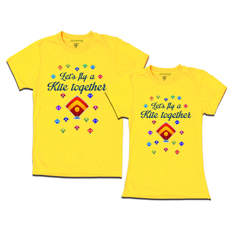 Let's fly a kite Together Couples T-shirts for Sankranti in Yellow Color available @ gfashion.jpg