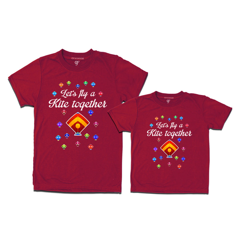 Let's fly a kite Together Makar Sankranti Combo T-shirts in Maroon Color available @ gfashion.jpg