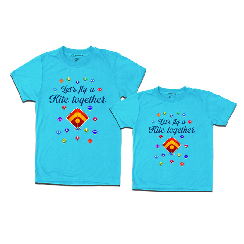 Let's fly a kite Together Makar Sankranti Combo T-shirts in Sky Blue Color available @ gfashion.jpg