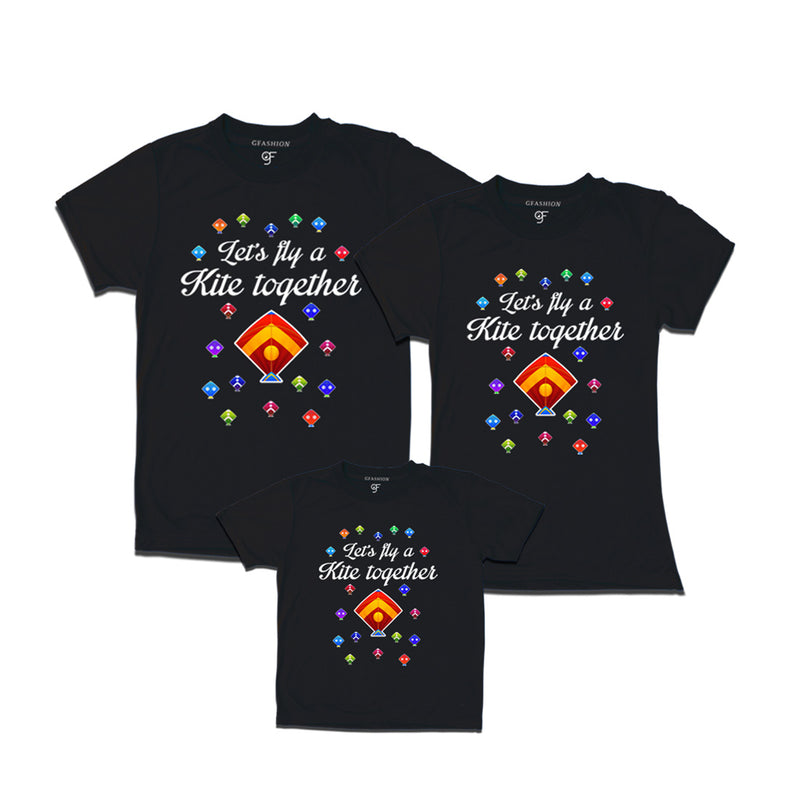 Let's fly a kite Together Sankranti T-shirts for Dad Mom and Kids in Black Color available @ gfashion.jpg
