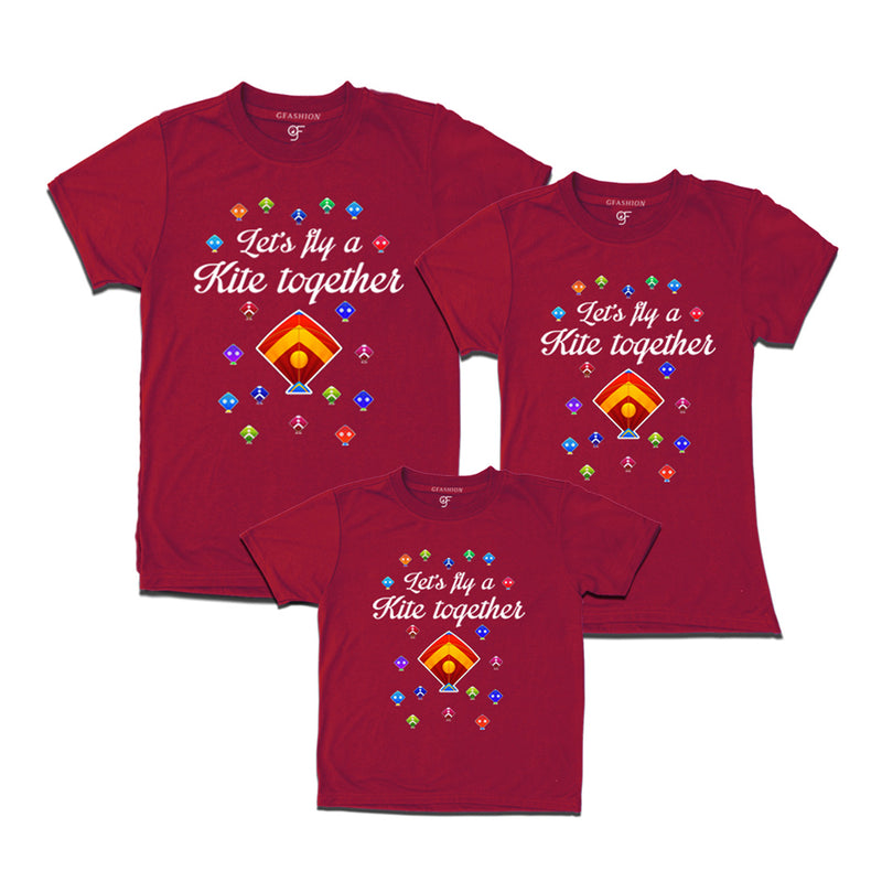 Let's fly a kite Together Sankranti T-shirts for Dad Mom and Kids in Maroon Color available @ gfashion.jpg