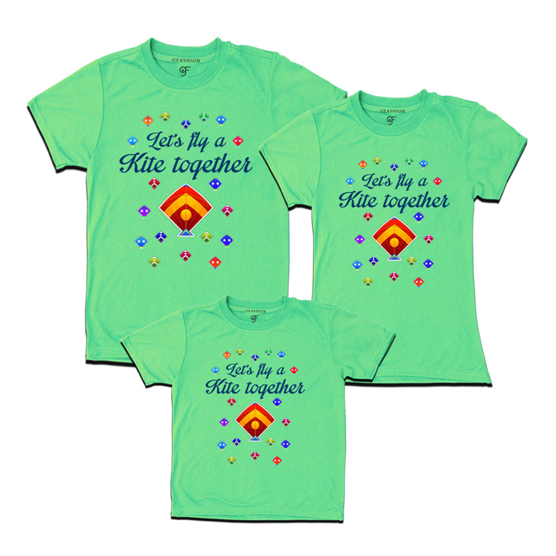 Let's fly a kite Together Sankranti T-shirts for Dad Mom and Kids in Pista Green Color available @ gfashion.jpg