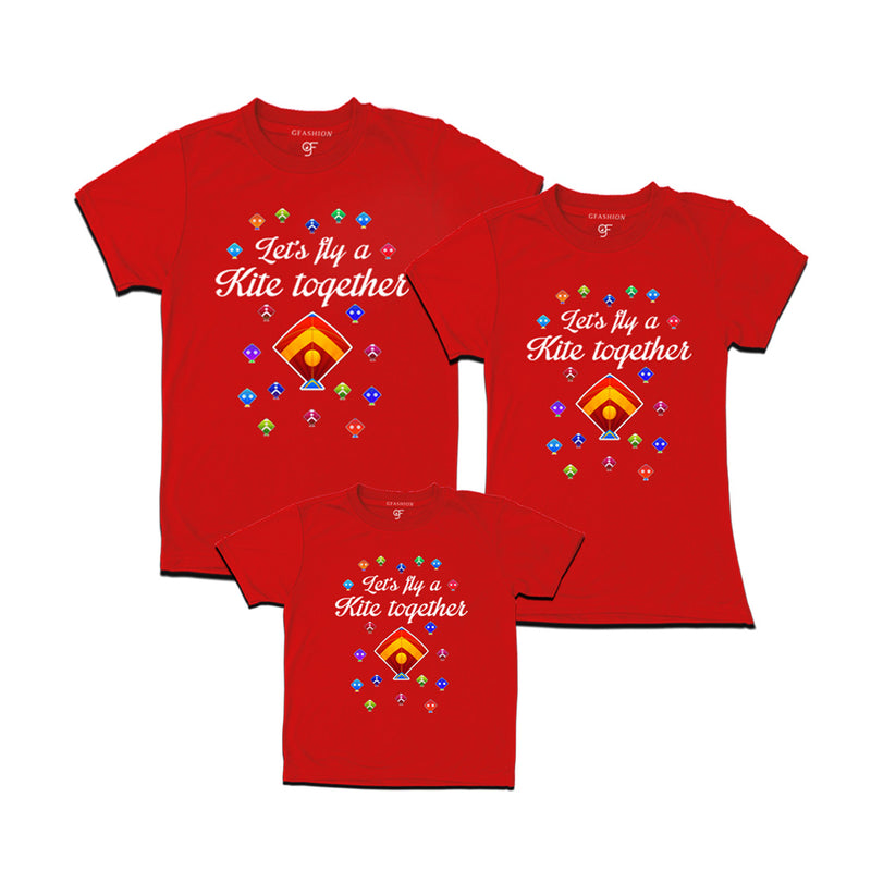 Let's fly a kite Together Sankranti T-shirts for Dad Mom and Kids in Red Color available @ gfashion.jpg