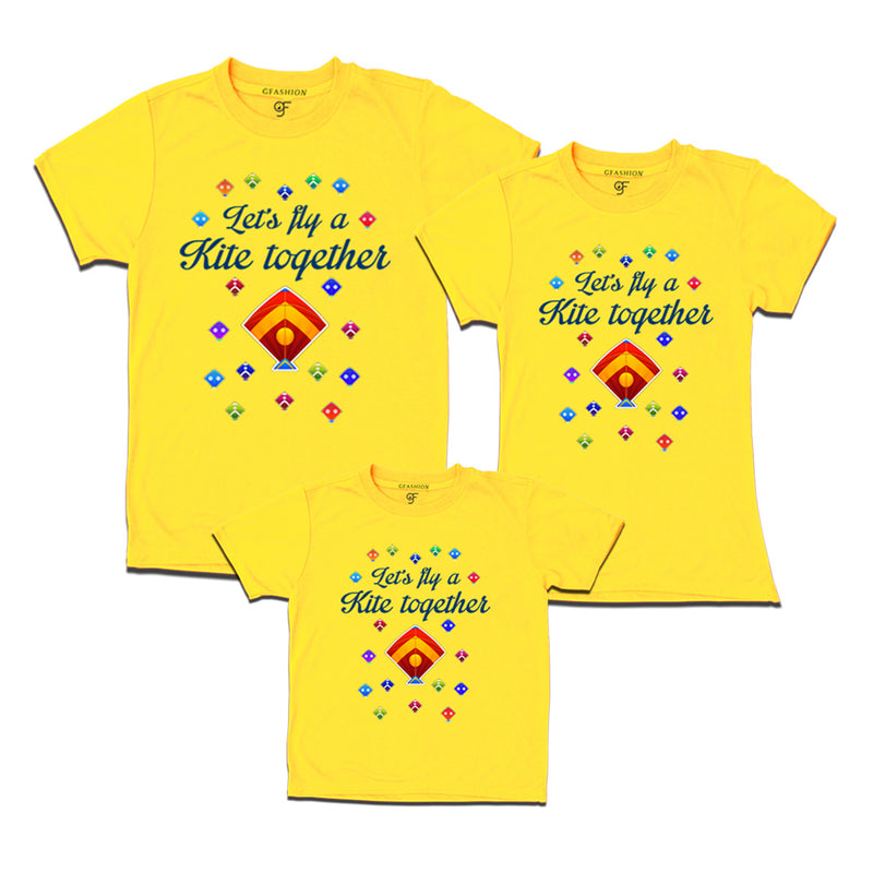 Let's fly a kite Together Sankranti T-shirts for Dad Mom and Kids in Yellow Color available @ gfashion.jpg