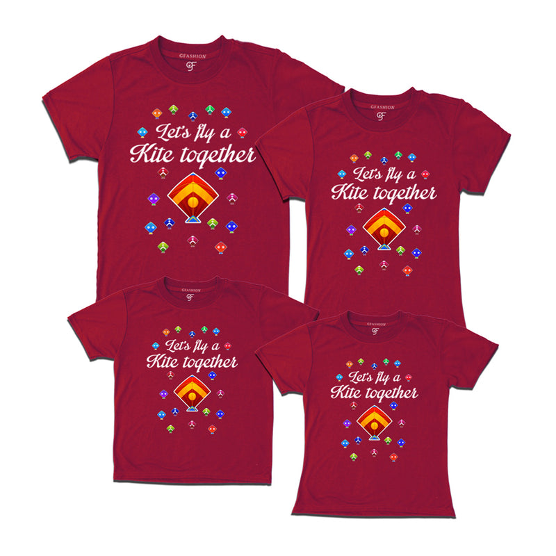 Let's fly a kite Together T-shirts for Sankranti with Family-Friends in Maroon Color available @ gfashion.jpg