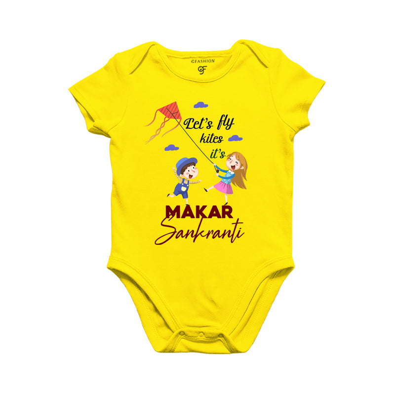 Let's fly kites it's Makar Sankranti-Baby Rompers in Yellow Color avilable @ gfashion.jpg