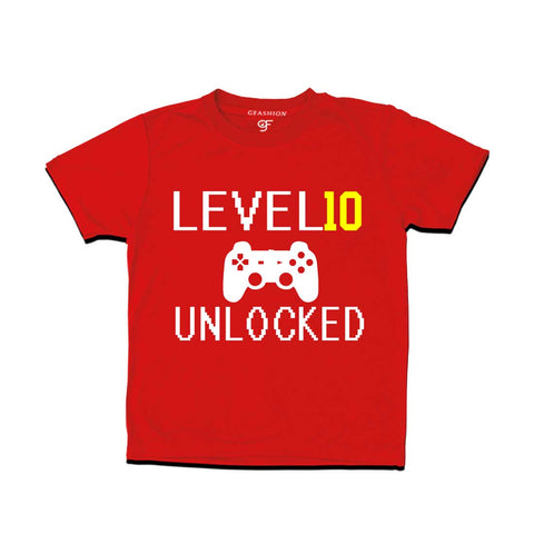 Level 10 Unlocked Birthday Tshirts For Boy-Girl in Red Color available @ Gfashion.jpg