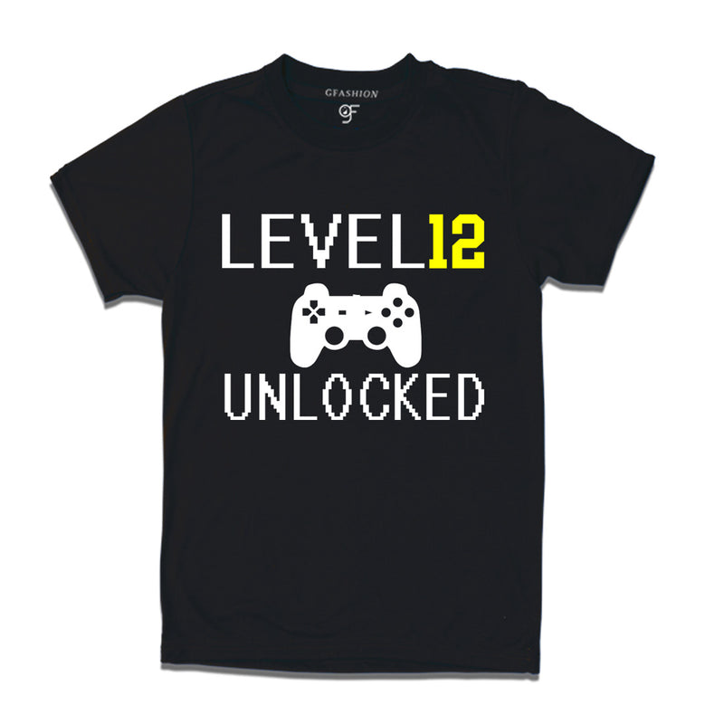 Level 12 Unlocked Birthday Tshirts For Boy-Girl in Black Color available @ Gfashion.jpg