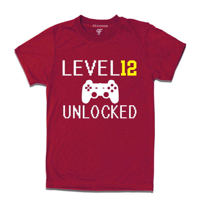 Level 12 Unlocked Birthday Tshirts For Boy-Girl in Maroon Color available @ Gfashion.jpg
