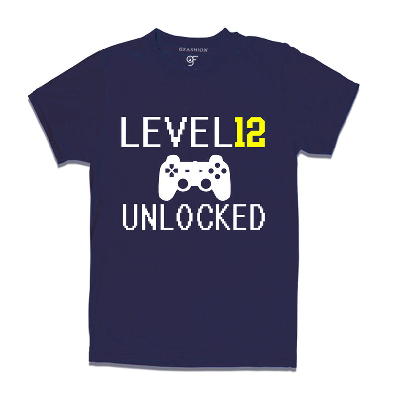 Level 12 Unlocked Birthday Tshirts For Boy-Girl in Navy Color available @ Gfashion.jpg