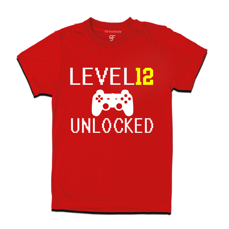 Level 12 Unlocked Birthday Tshirts For Boy-Girl in Red Color available @ Gfashion.jpg