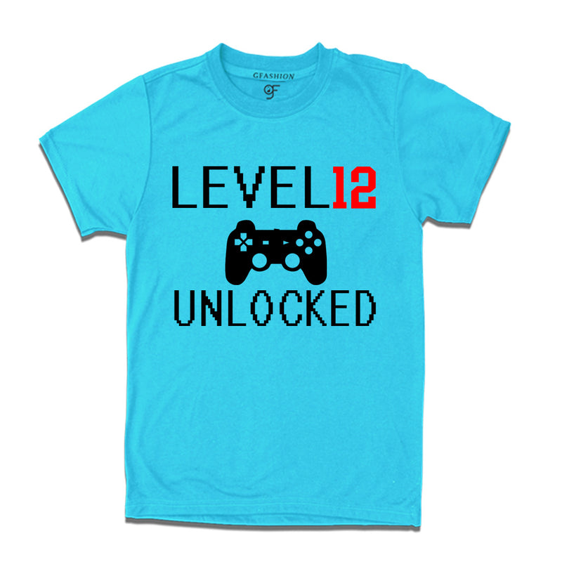 Level 12 Unlocked Birthday Tshirts For Boy-Girl in Sky Blue Color available @ Gfashion.jpg