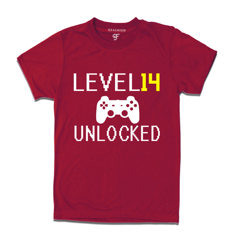 Level 14 Unlocked Birthday Tshirts For Boy-Girl in Maroon Color available @ Gfashion.jpg