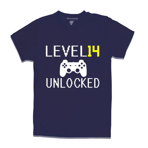 Level 14 Unlocked Birthday Tshirts For Boy-Girl in Navy Blue Color available @ Gfashion.jpg