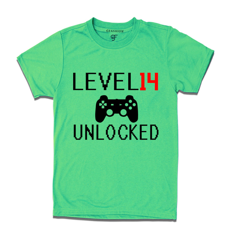 Level 14 Unlocked Birthday Tshirts For Boy-Girl in Pista Green Color available @ Gfashion.jpg