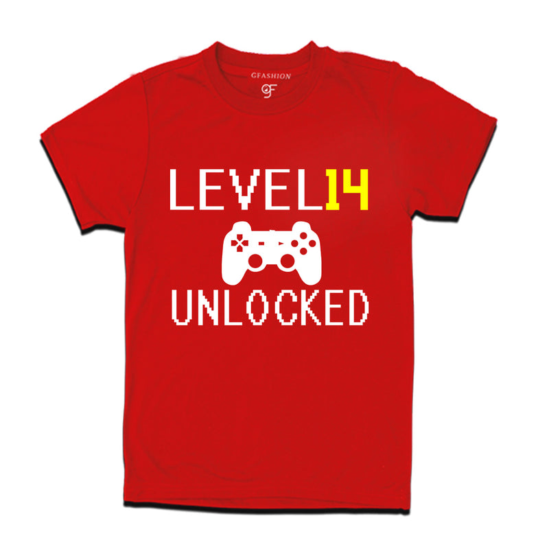 Level 14 Unlocked Birthday Tshirts For Boy-Girl in Red Color available @ Gfashion.jpg
