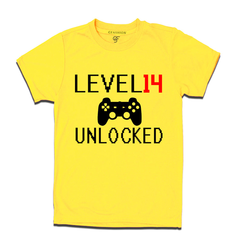 Level 14 Unlocked Birthday Tshirts For Boy-Girl in Yellow Color available @ Gfashion.jpg