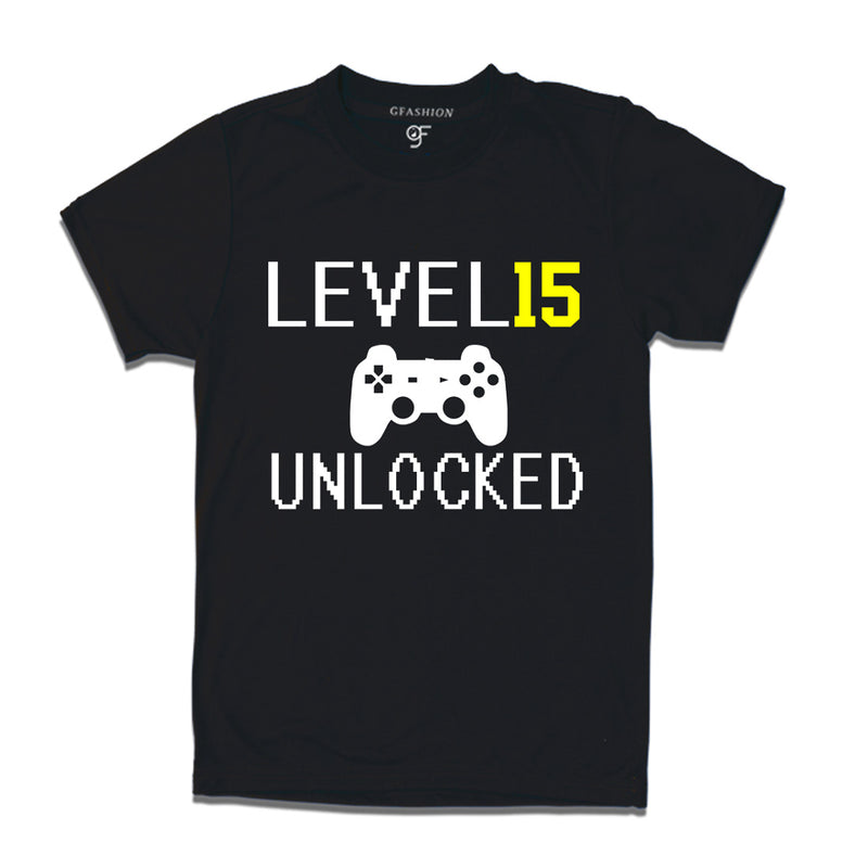 Level 15 Unlocked Birthday Tshirts For Boy-Girl in Black Color available @ Gfashion.jpg