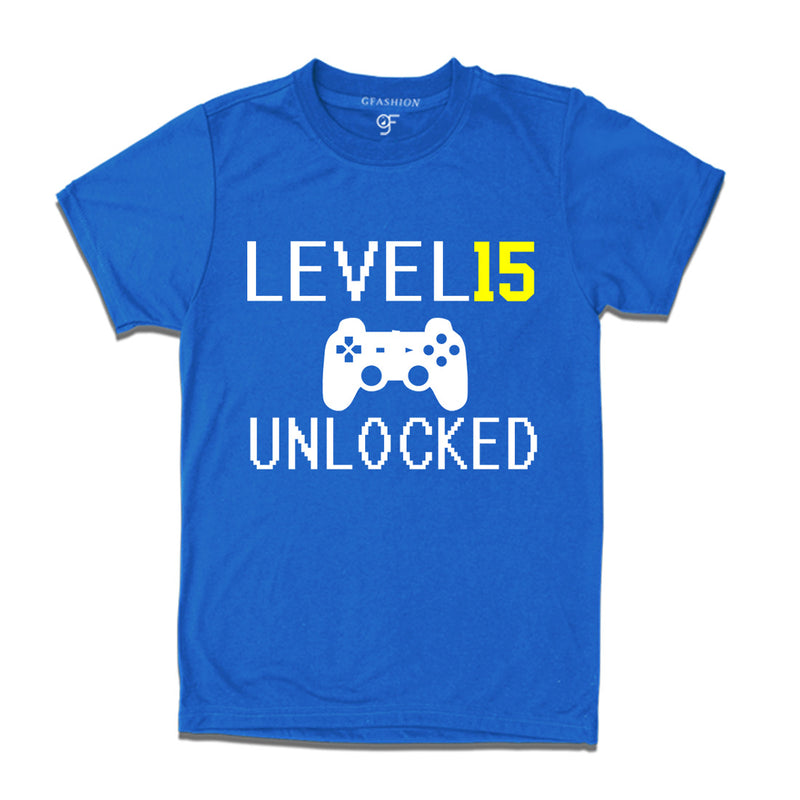 Level 15 Unlocked Birthday Tshirts For Boy-Girl in Blue Color available @ Gfashion.jpg