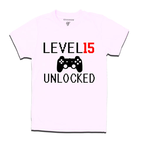 Level 15 Unlocked Birthday Tshirts For Boy-Girl in White Color available @ Gfashion.jpg