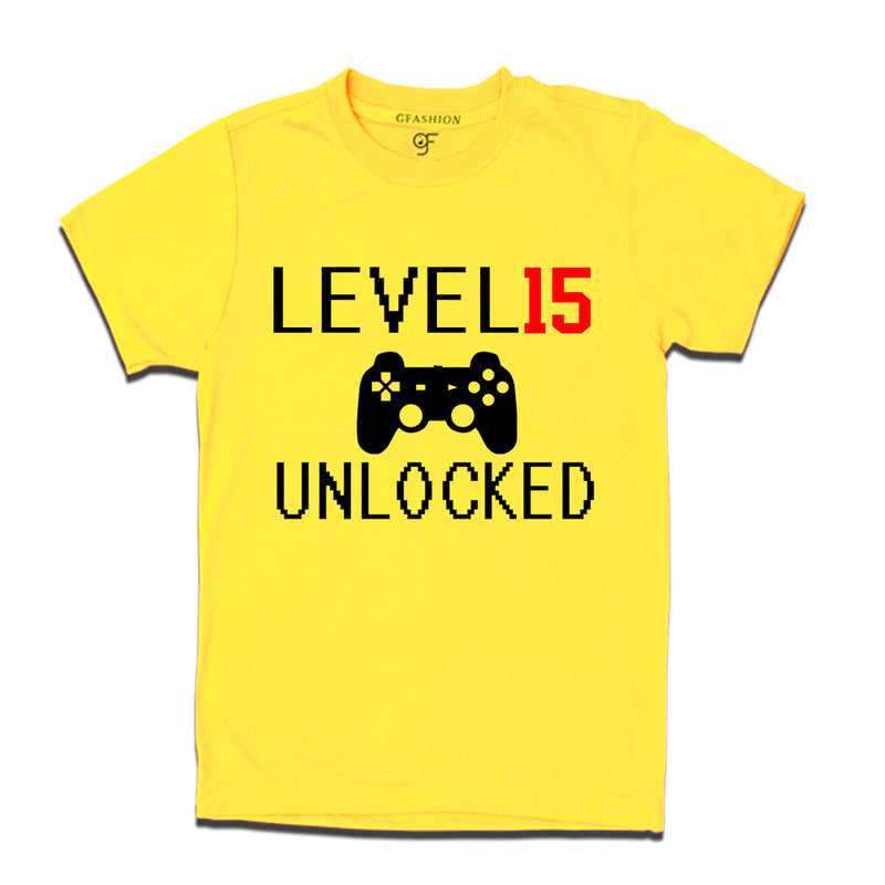 Level 15 Unlocked Birthday Tshirts For Boy-Girl in Yellow Color available @ Gfashion.jpg