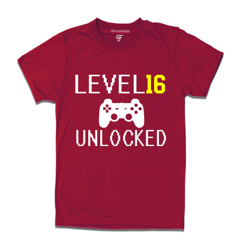 Level 16 Unlocked Birthday Tshirts For Boy-Girl in Maroon Color available @ Gfashion.jpg