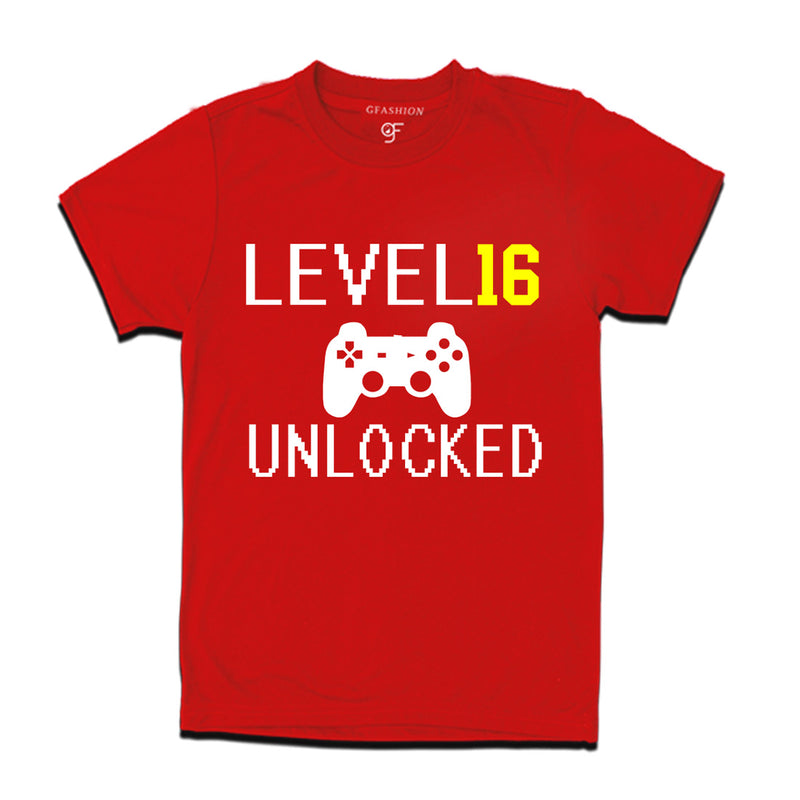 Level 16 Unlocked Birthday Tshirts For Boy-Girl in Red Color available @ Gfashion.jpg