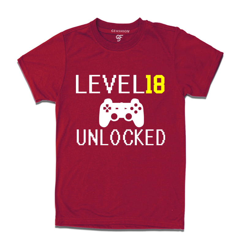 Level 18 Unlocked Birthday Tshirts For Boy-Girl in Maroon Color available @ Gfashion.jpg