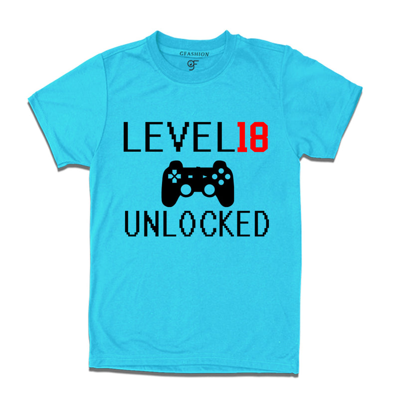 Level 18 Unlocked Birthday Tshirts For Boy-Girl in Sky Blue Color available @ Gfashion.jpg